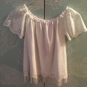 Lilly Pulitzer White Fringe Lace Top